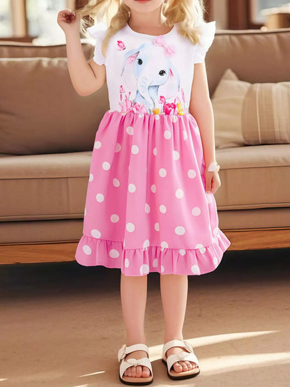 Children's Elephant Polka Dot Ruffle Hem Dress - Farnelli