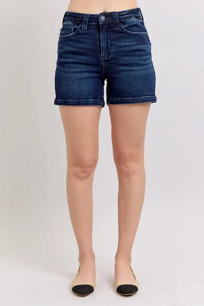Judy Blue Full Size High Waist Back Flap Pocket Denim Shorts Plus Size - Farnelli