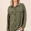 BOMBOM Checkered Button Down Dropped Shoulder Shacket - Moss