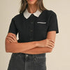 MABLE Button Down Contrast Collared Knit Cardigan - Black