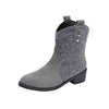 Round Toe Block Heels Boots - Light Gray