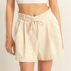 HYFVE High-Waisted Washed Twill Paperbag Shorts - OATMEAL
