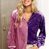 BiBi Contrast Button Up Long Sleeve Shirt - LAVENDER/PURPLE