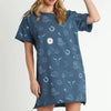 Umgee Full Size French Terry Short Sleeve Round Neck Dress Plus Size - Peacock  Blue