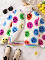 Children's Cheerful Smiley Face Print Plush Jacket - Farnelli