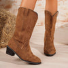 Point Toe Block Heels Boots - Dark Brown
