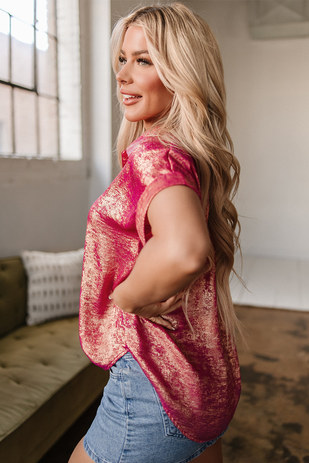 Amoura Metallic Sheen Buttoned Top - Farnelli