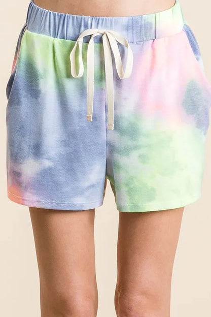 BiBi Tie Dye Casual Shorts with Twill Tape Drawstring - Farnelli