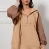 BiBi Half Zip French Terry Hoodie with Kint Sleeves - TAUPE