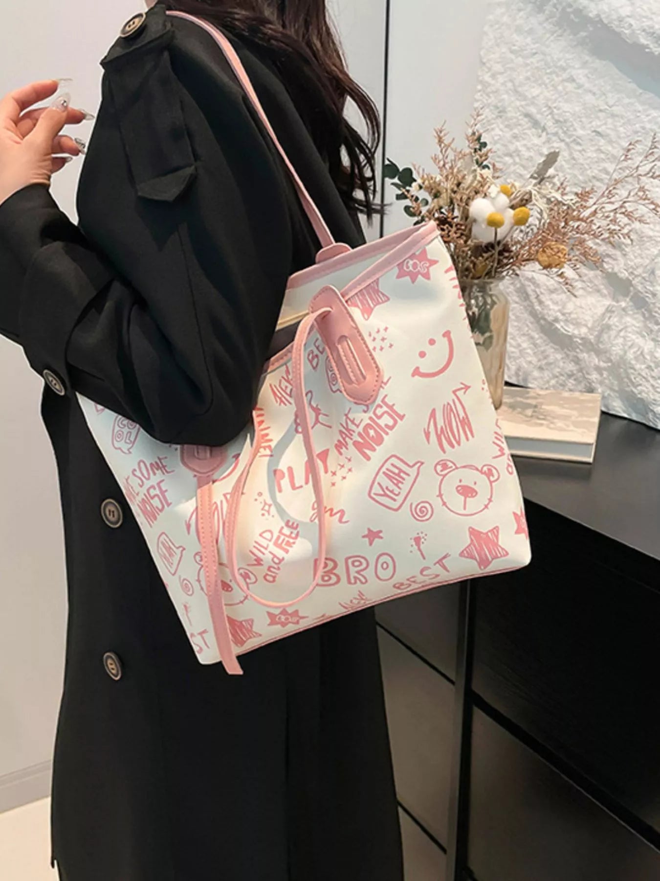 Graffiti Print Casual Tote Bag - Farnelli