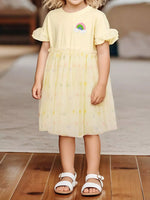 Children's Rainbow Applique Tulle Layered Dress - Farnelli