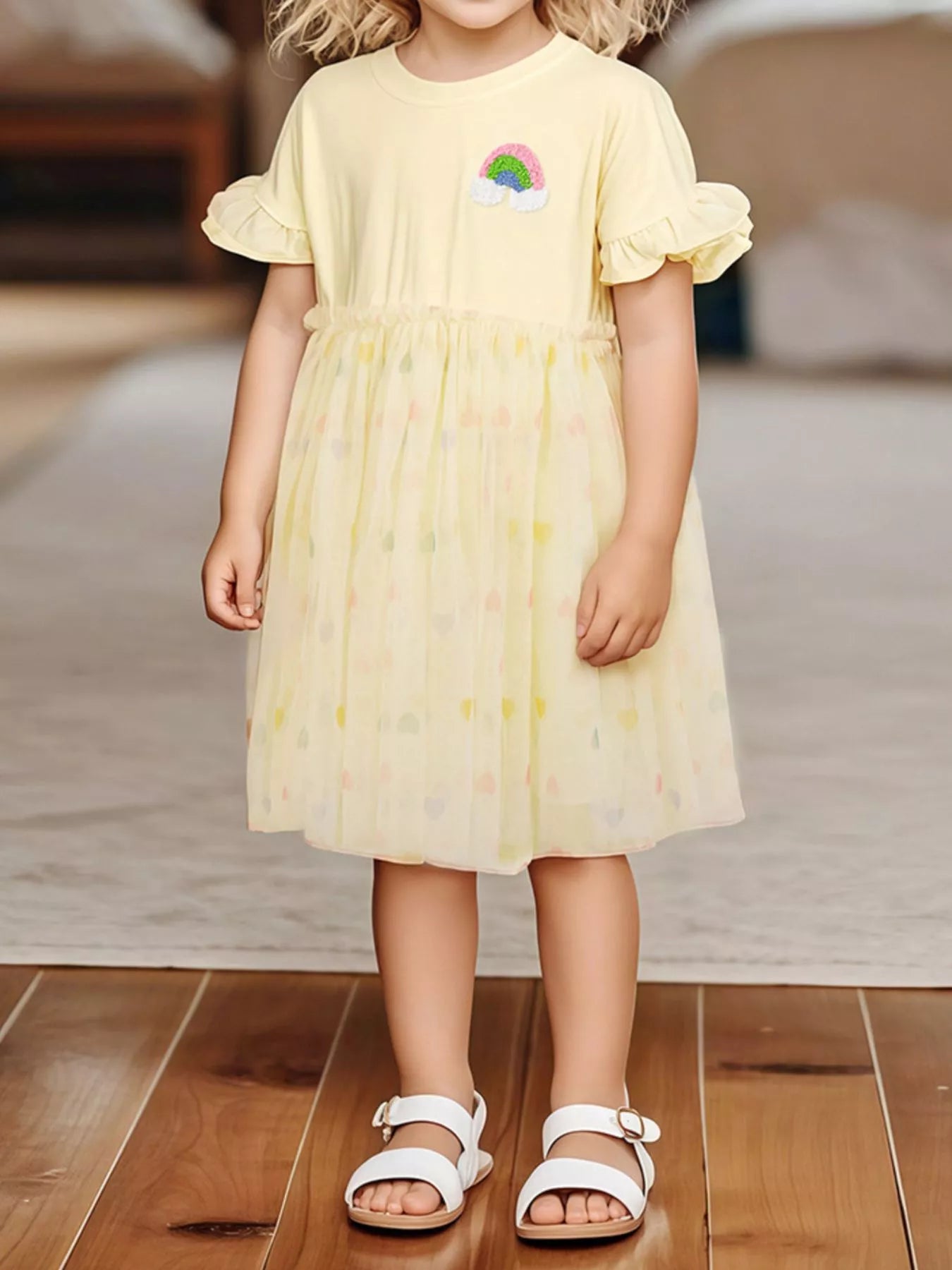 Children's Rainbow Applique Tulle Layered Dress - Farnelli
