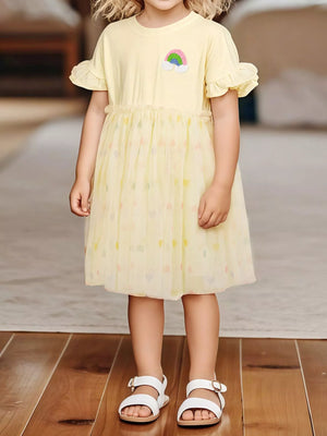 Children's Rainbow Applique Tulle Layered Dress - Farnelli