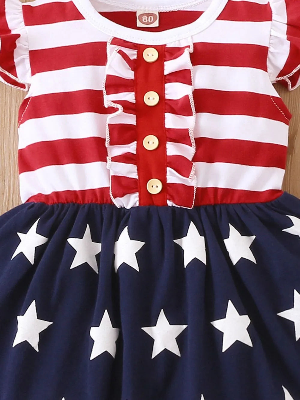 Striped & Stars Ruffled Round Neck Cap Sleeve Dress - Farnelli