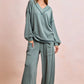 BiBi Two Tone Cord Rib Contrast Stitching V-Neck Top and Pants Set - Farnelli