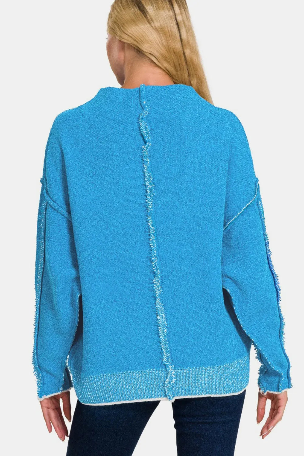 Zenana Exposed Seam Mock Neck Long Sleeve Sweater - Farnelli