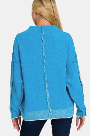 Zenana Exposed Seam Mock Neck Long Sleeve Sweater - Farnelli