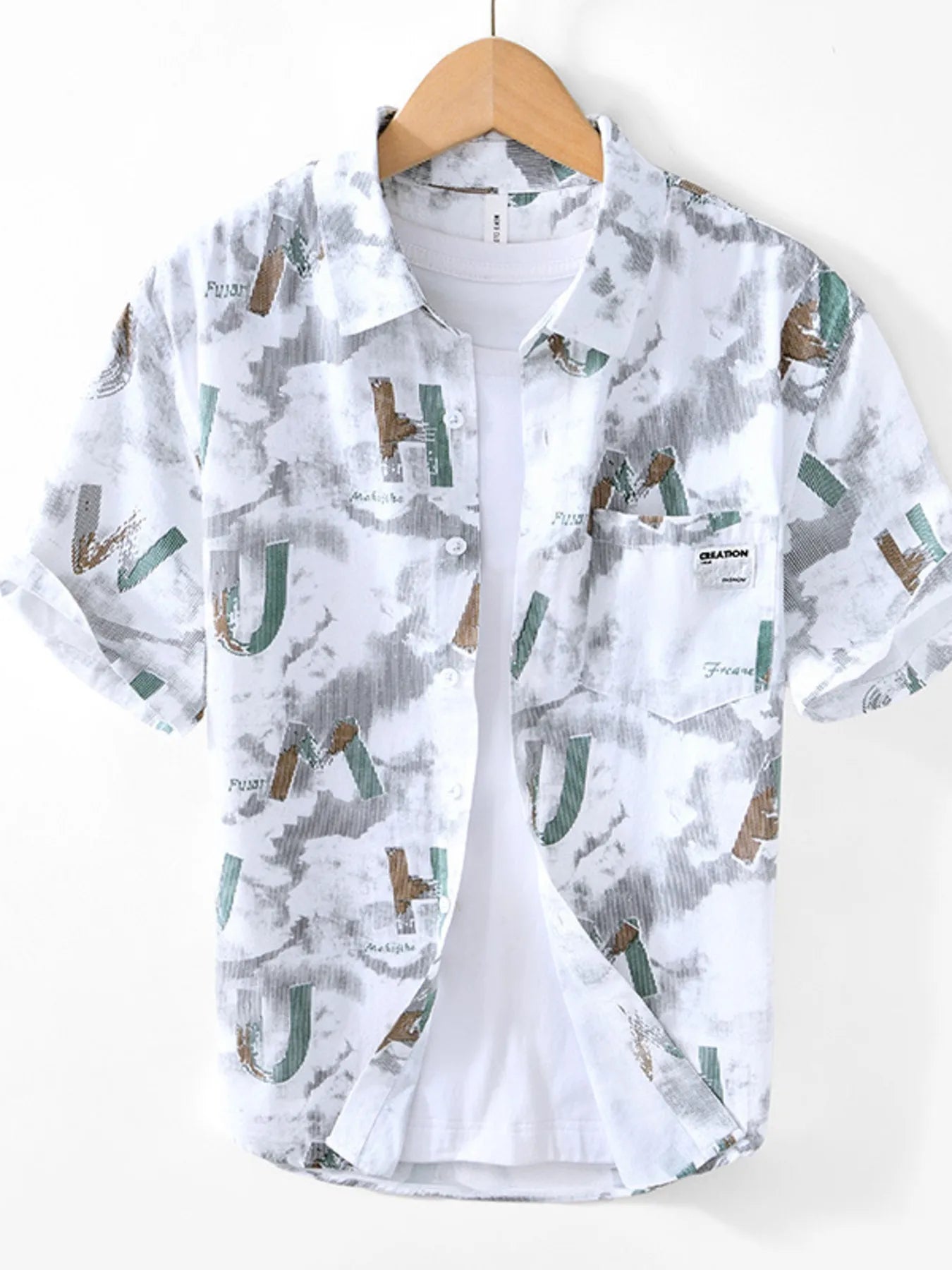 Men's Printed Button Up Short Sleeve Shirt - Farnelli
