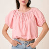 Mittoshop Linen Two-Way Short Sleeve Crop Blouse - Blush Pink