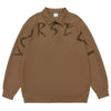 Men's Plus Size Letter Long Sleeve Polo Sweatshirt - Brown