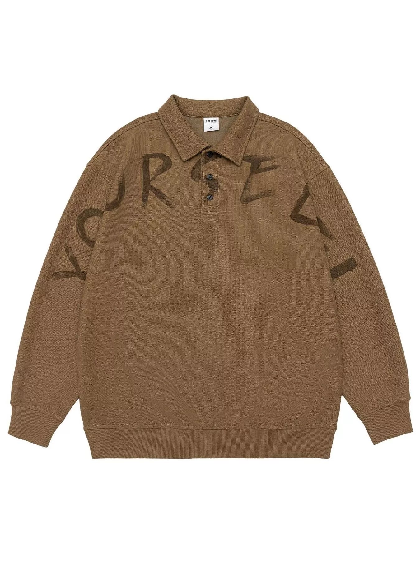 Men's Plus Size Letter Long Sleeve Polo Sweatshirt - Farnelli