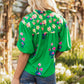 Ayah Floral Tie Split Neck Short Sleeve Blouse - Farnelli