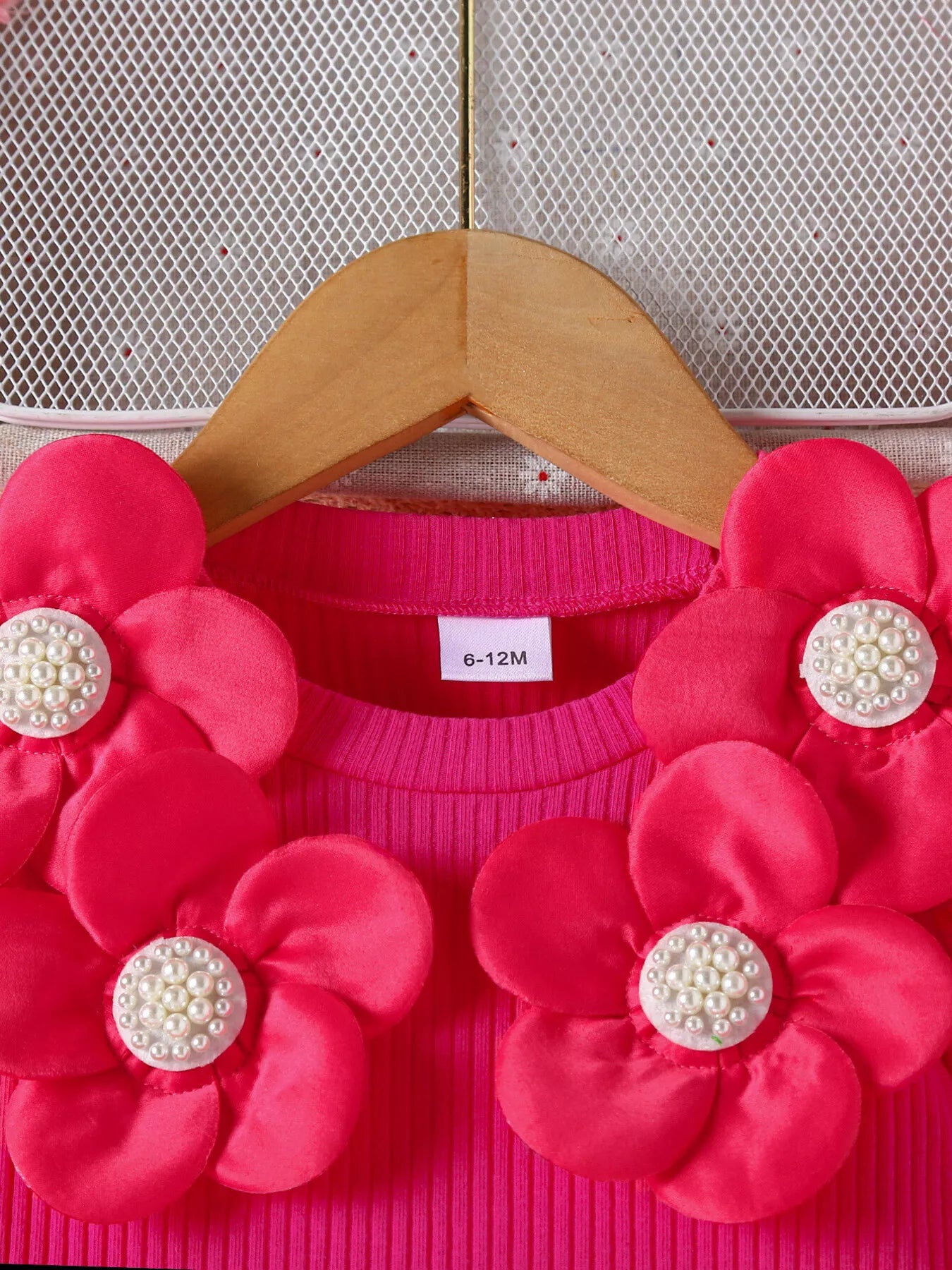Children's Floral Applique Ribbed Top & Button Decor Skirt Set - Farnelli