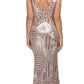 CLEARANCE - Eureka 7010 Floor Length Sequin Dress V-Neck with Sheer Inset (Size XS)