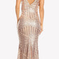 CLEARANCE - Eureka 7010 Floor Length Sequin Dress V-Neck with Sheer Inset (Size XS)