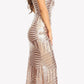 CLEARANCE - Eureka 7010 Floor Length Sequin Dress V-Neck with Sheer Inset (Size XS)