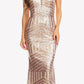 CLEARANCE - Eureka 7010 Floor Length Sequin Dress V-Neck with Sheer Inset (Size XS)