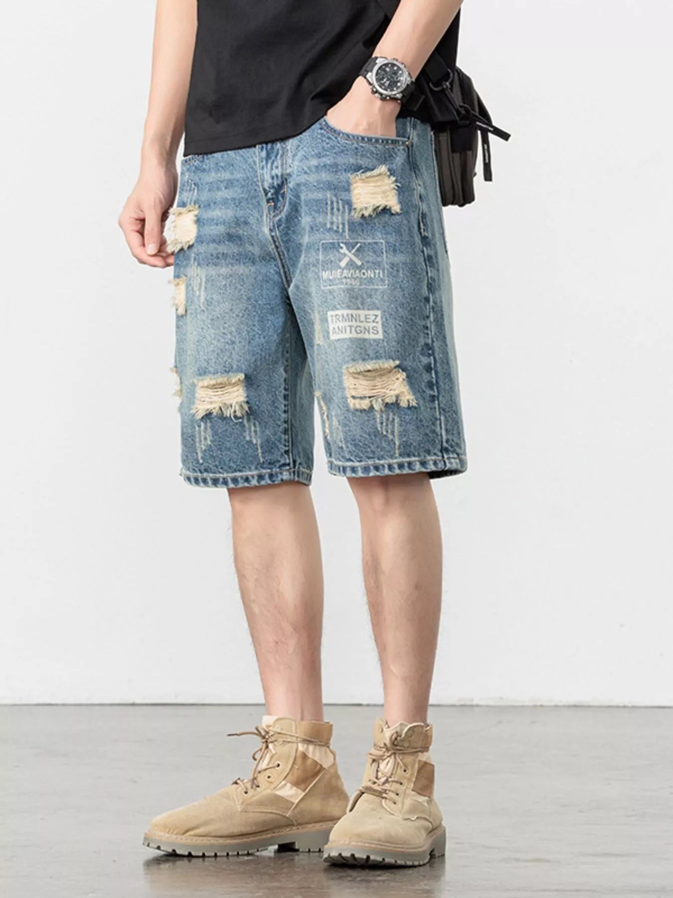 Men's Distressed Loose Fit Denim Shorts - Farnelli