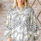 First Love Tiger Print Collared Neck Long Sleeve Satin Shirt - Farnelli