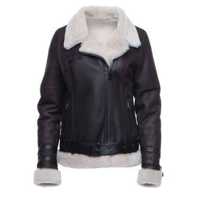 Jaynes Sheepskin Brown Biker Shearling Jacket