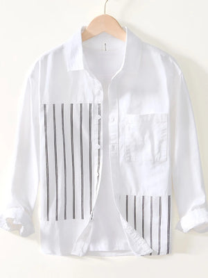 Men's Plus Size Striped Button Up Long Sleeve Shirt - Farnelli