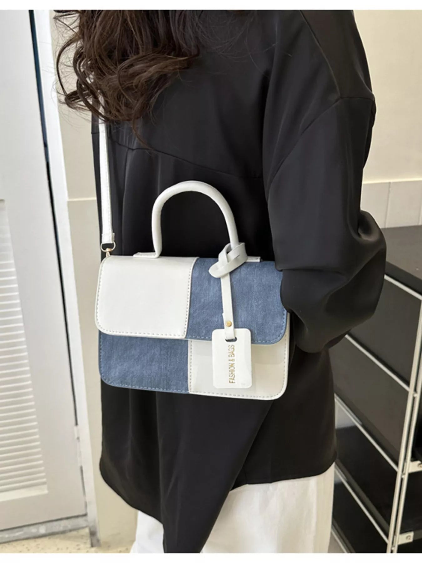 Two-Tone PU Leather Crossbody Bag - Farnelli