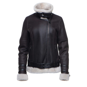 Jaynes Sheepskin Brown Biker Shearling Jacket