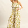 HYFVE Floral Print Spaghetti Strap Wide Leg Jumpsuit - Yellow-Green
