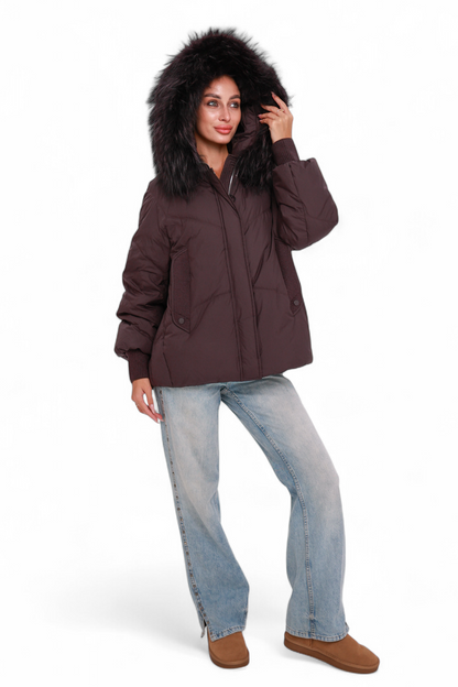 Verbier Genuine Fur Trim Down Fill Jacket in Fig