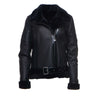 Tashas Black Sheepskin Shearling B-3 Bomber Style Jacket - Black