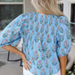 Kinley Floral Shirred Yoke Split Neck Blouse - Farnelli