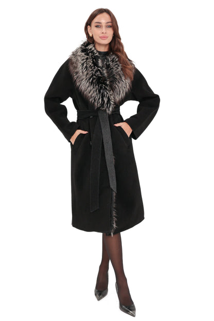 Genuine Silver Fox Cashmere Blend Coat