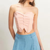 HYFVE Buttoned Front Strapless Knit Bustier Top - PEACH