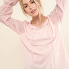 And The Why Leaves Shape Textured Sleeve Blouse - PINK