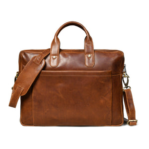Classy Leather Bags Denver Slim Laptop Briefcase showing sleek leather exterior and sturdy handle for professional use