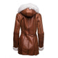 Ayvas Tan Shearling Coat with Fox Fur Trim Hoodie