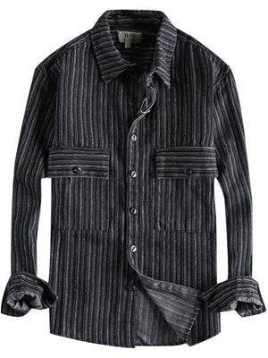 Men's Striped Button Down Denim Shirt - Farnelli