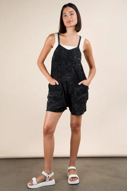 VERY J Plus Size Mineral Washed Sleeveless Knit Romper - Farnelli