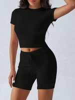 Round Neck Short Sleeve Top and Shorts Set - Farnelli