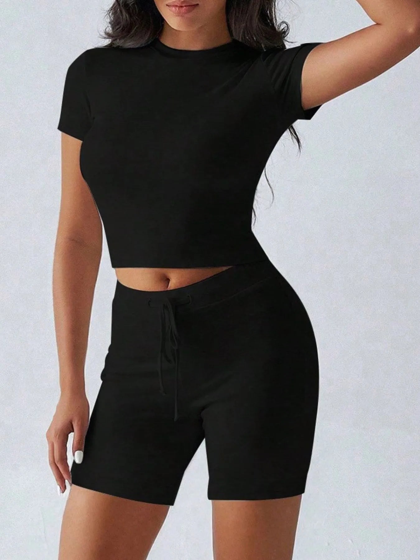 Round Neck Short Sleeve Top and Shorts Set - Farnelli